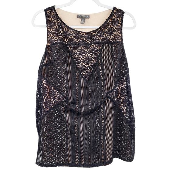 A Pea In The Pod Maternity Black & Tan Lace Crochet Layered Tank Top Women's L - Picture 1 of 7